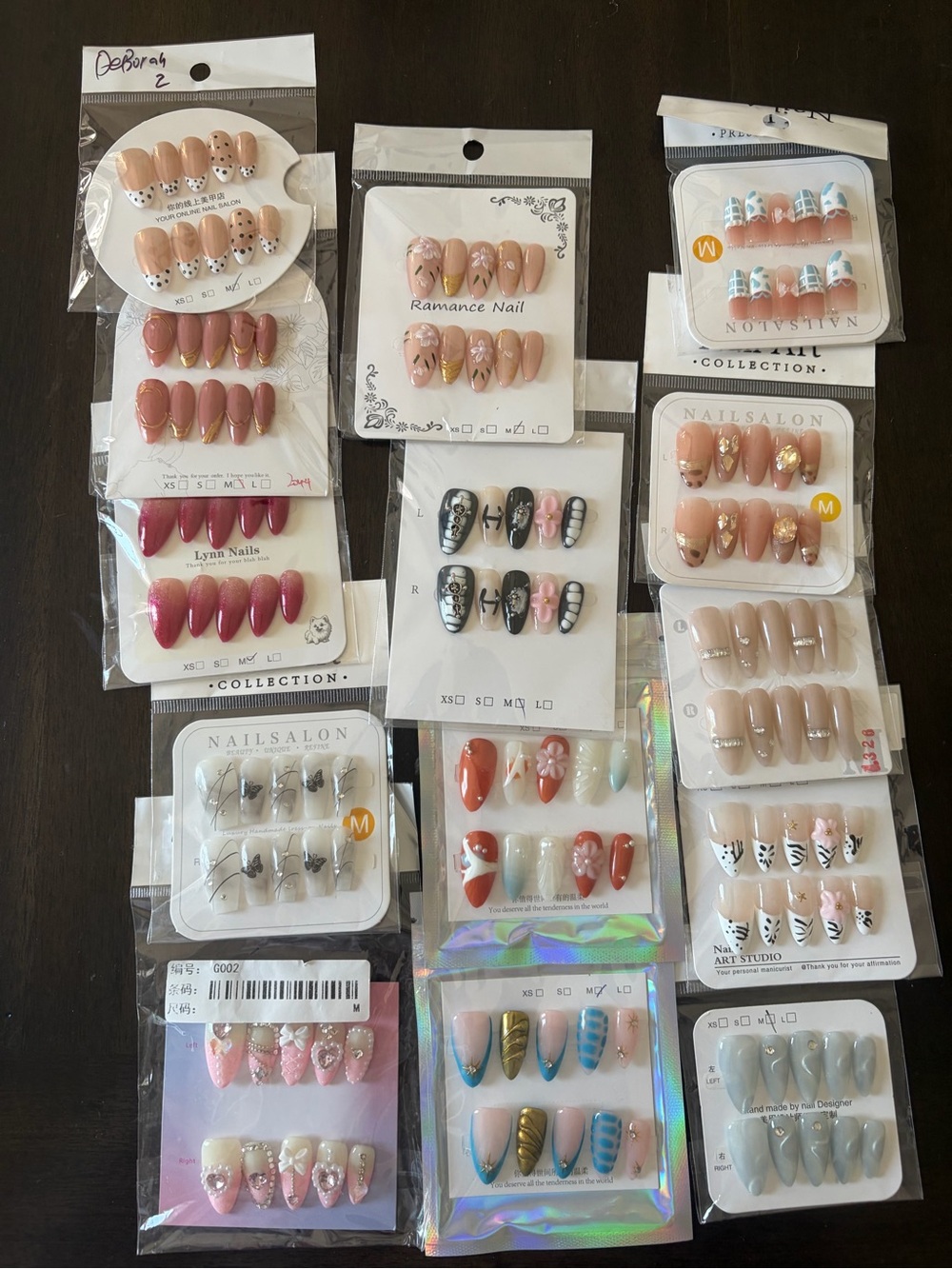 14 FULL SETS of Assorted Press-On Nail Sets- Designer—Medium Sized